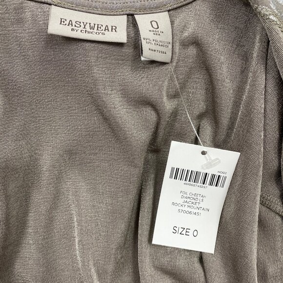 Easywear By Chicos Womens Foil Cheetah Long Sleeve Open Jacket Size 0 - New - Picture 4 of 5